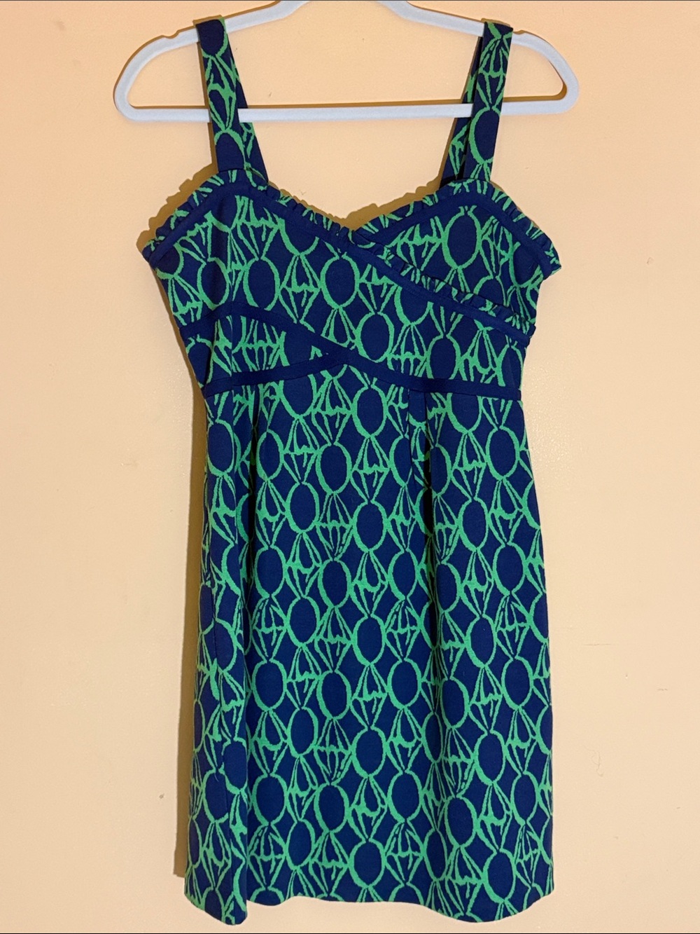 Lilly Pulitzer Vanessa Ring Pop Jacquard Navy and Green Patterned Sundress